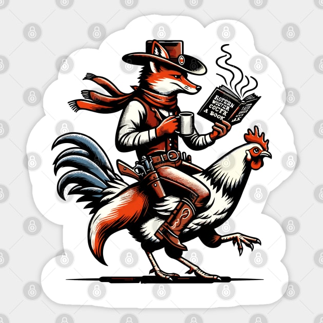 Cowboy Fox Drinking Coffee and Reading A Book Sticker by VisionDesigner